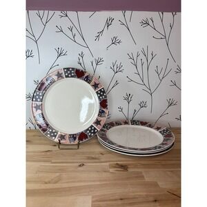 Oneida DC Brown American Quilt Dinner Plates Set of 4 Americana Patriotic 10.5"